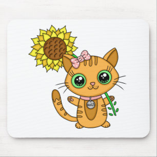Mousepad Flor de Gato Kawaii Cuja Gata Está