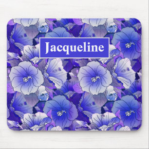 Mousepad Flor De Hibisco Branco E Azul Tropical Elegante