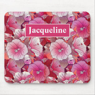 Mousepad Flor De Hibisco Branco E Rosa Tropical Elegante