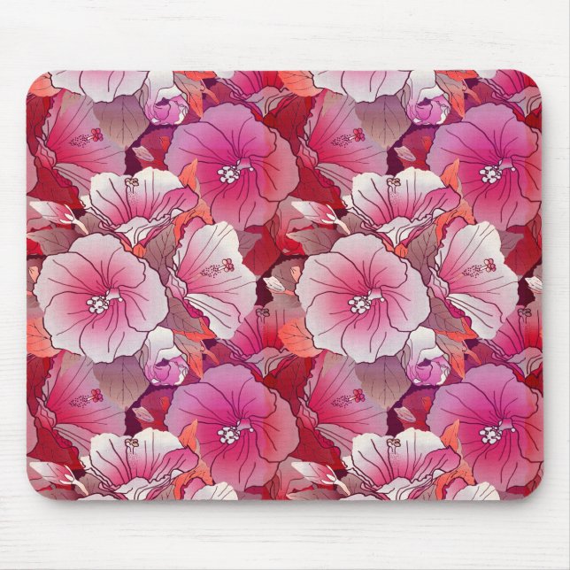 Mousepad Flor De Hibisco Branco, Rosa Tropical Elegante (Frente)