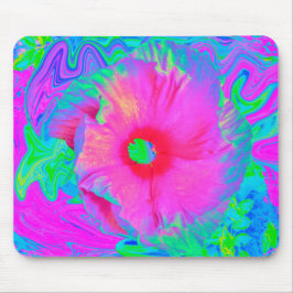 Mousepad Flor de Hibisco Vermelho, Rosa Psicodélico