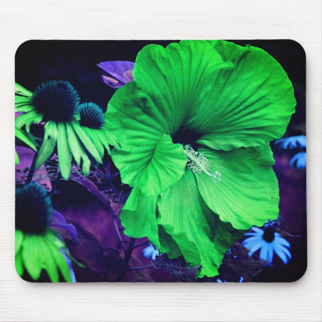 Mousepad Flor de Hibiscus Verde abstrato (Frente)