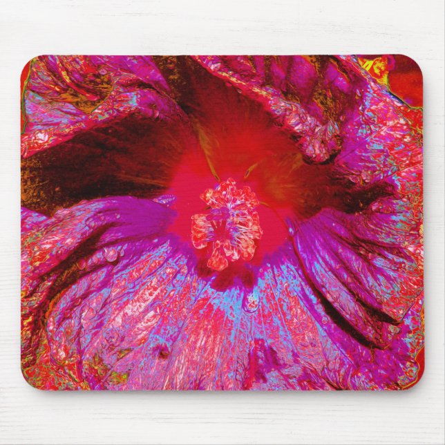 Mousepad Flor de Hibiscus Vermelho Retro Triquete Psicodéli (Frente)
