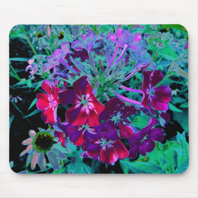 Mousepad Flor de Jardim Vermelho, Púrpura e Rosa Dramática (Frente)