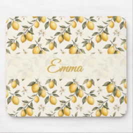 Mousepad Flor de Limão Vintage – Cítrico Botânico Elegante