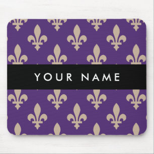 Mousepad Flor de Lis, Bege sobre Roxo, Real, Seu Nome