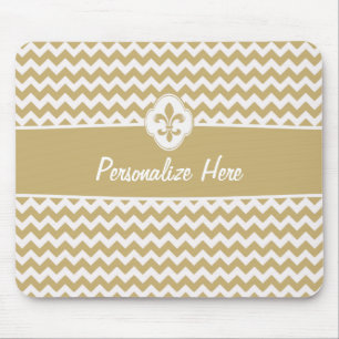 Mousepad Flor de lis branca Dourado personalizada de