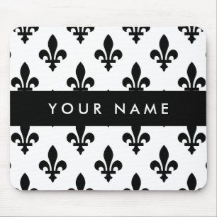 Mousepad Flor de Lis, Preto sobre Branco, Preto, Seu Nome