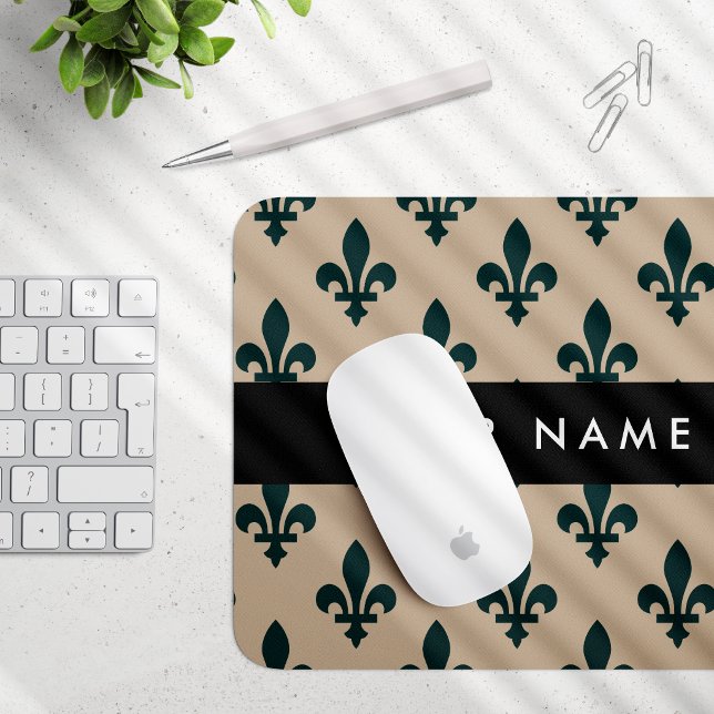 Mousepad Flor de Lis, Verde no Bege, Real, Seu Nome (Criador carregado)