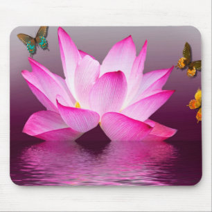 Mousepad Flor de Lotus da fantasia com borboleta