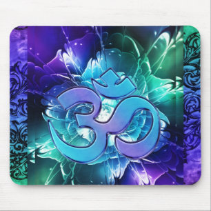 Mousepad Flor de Lotus do Fractal com o OM nos azuis e no