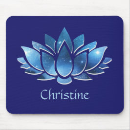 Mousepad Flor de Lotus Galáxico Azul Cósmico com Nome