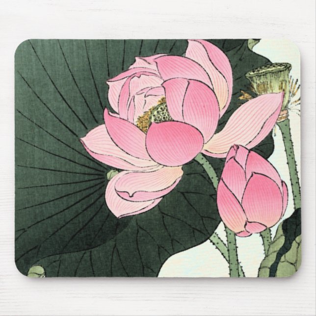 Mousepad Flor de Lotus Japonês Elegante - Arte Fina Vintage (Frente)