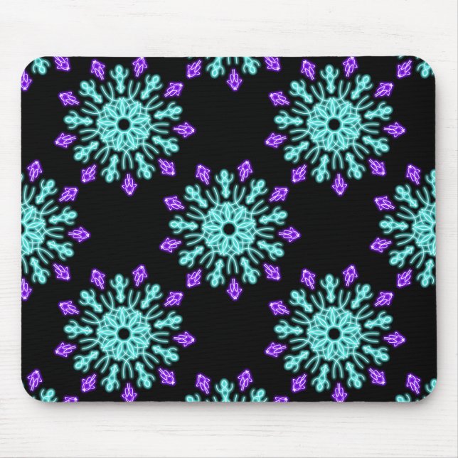 Mousepad Flor de néon roxa e turquesa (Frente)