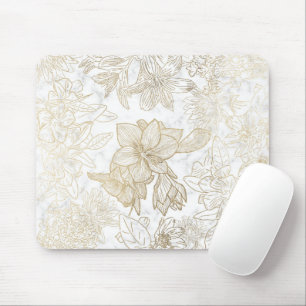 Mousepad Flor de ouro de cinza branca e elegante