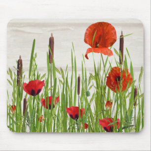 Mousepad flor de papoila vermelha com caudas
