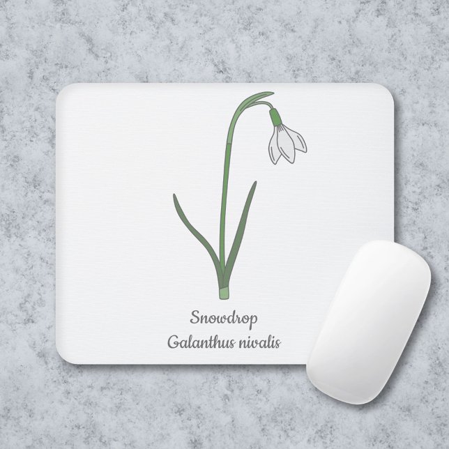 Mousepad Flor de Pastel de Neve Botânica (Botanical Snowdrop Mouse Pad)