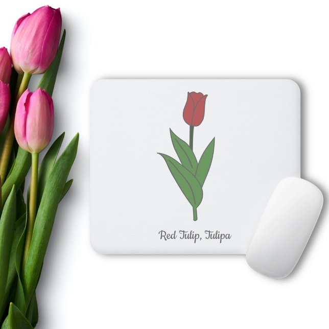 Mousepad Flor de Pastel Vermelho Botânico (Botanical Red Tulip Mouse Pad)