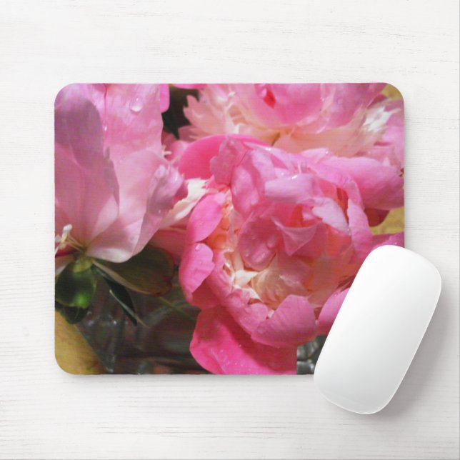Mousepad Flor de Peônia Rosa Bonita para Casa e Escritório (Com mouse)