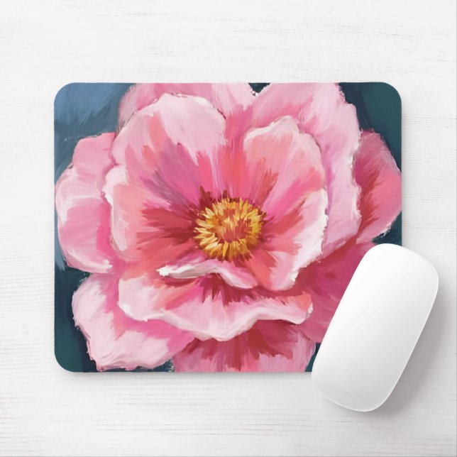 Mousepad Flor de Peônia Rosa Pintada Aquarela (Com mouse)