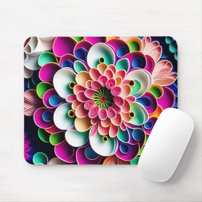 Mousepad Flor de preenchimento colorido de papel 3D (Com mouse)