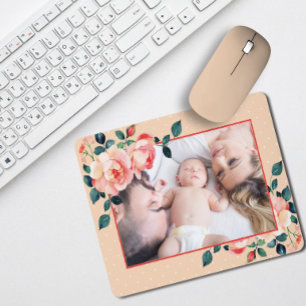 Mousepad Flor de Rosa da família e imagem de retrato bege d