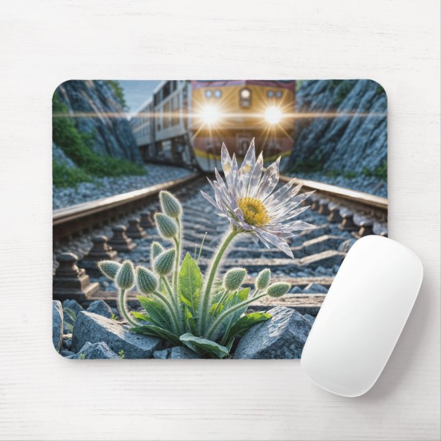 Mousepad Flor De Vidro Crescendo Em Caminhos De Ferro (Com mouse)
