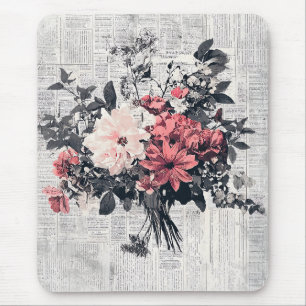 Mousepad Flor e caligrafia russa - Papel castanho envelheci