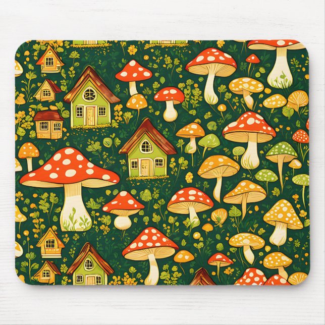 Mousepad Flor e cogumelo, de cômodo verde e de ouro (Frente)