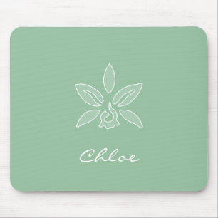 Mousepad Flor e nome simples Primavera verde orquídeo Elega