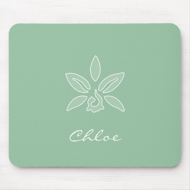Mousepad Flor e nome simples Primavera verde orquídeo Elega (Frente)