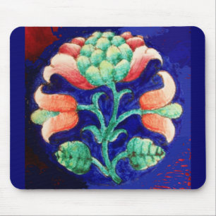 Mousepad Flor estilizado FLORAL VERDE COR-DE-ROSA AZUL da