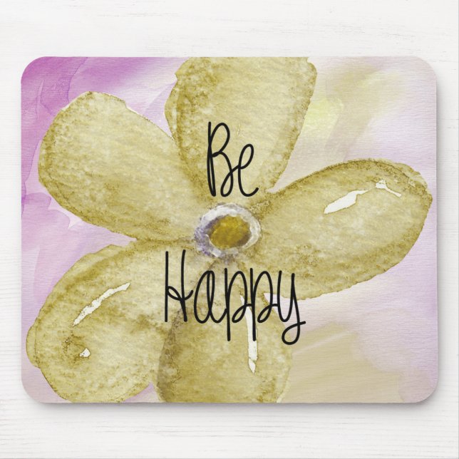 Mousepad Flor Feliz de Aquarela Amarela (Frente)