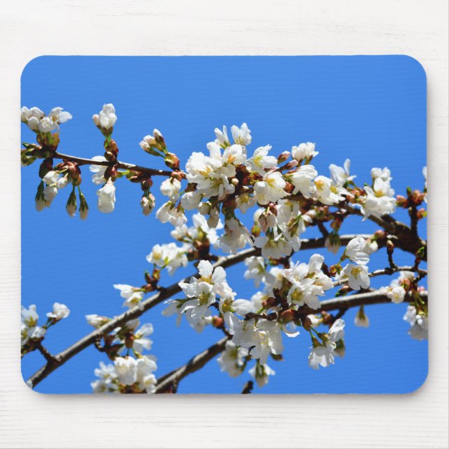 Mousepad Flor floral branco de primavera (Frente)