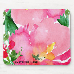 Mousepad Flor Floral De Aquarela Rosa Chic De Verão Persona