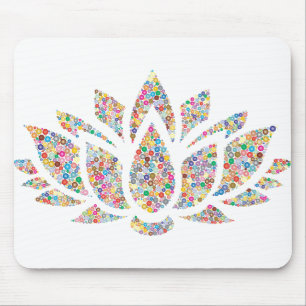 Mousepad Flor Floral Lotus Plant Circle Dots Abstrato