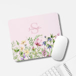 Mousepad Flor Floral Rosa Personalizado<br><div class="desc">Pão de rato personalizado de flor silvestre rosa. Fácil de mudar o texto. Bonito floral de aquarela.</div>