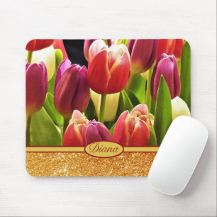 Mousepad Flor Floral Vermelho Floral Dourado Flor Flor Tuli