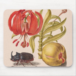 Mousepad Flor, Fruta e Besouro Rinoceronte de Pomegranato