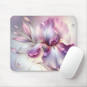 Mousepad Flor Íris Elegante Com Etapa Dourada