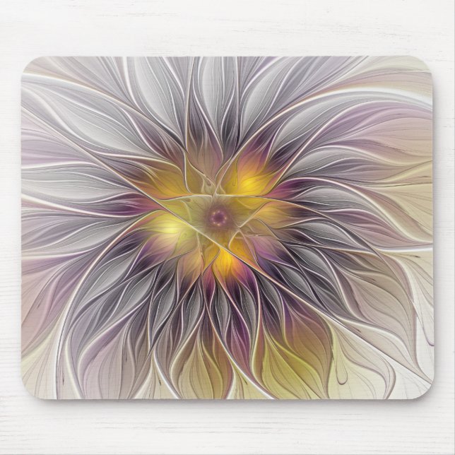 Mousepad Flor Luminosa Colorida, Fractal Moderna Abstrata (Frente)