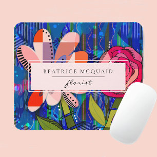 Mousepad Flor moderno abstrato azul-rosa-claro-esbranquiçad