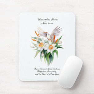Mousepad Flor Narciso de dezembro com Pássaro Floral