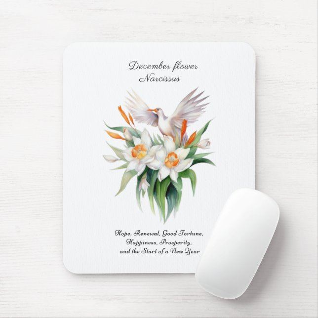 Mousepad Flor Narciso de dezembro com Pássaro Floral (Com mouse)