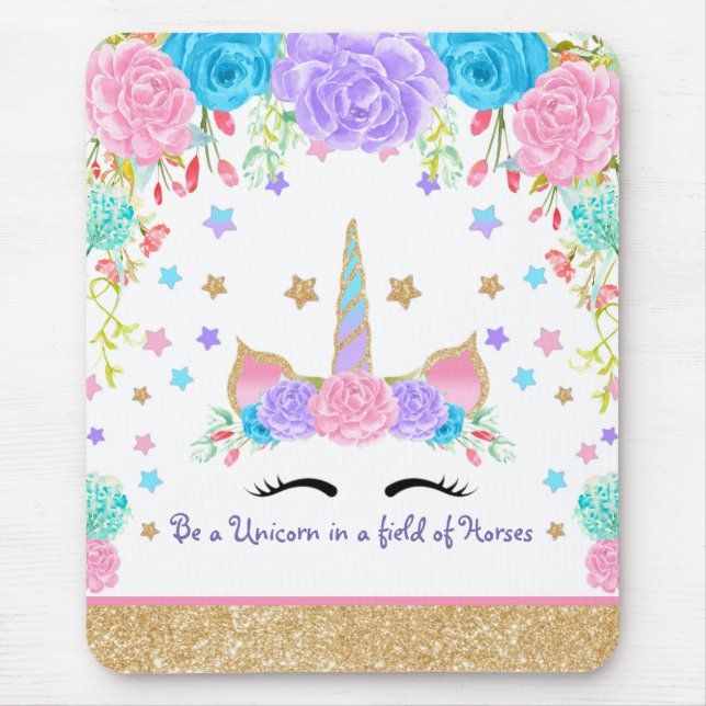Mousepad Flor personalizada da aguarela do unicórnio (Frente)