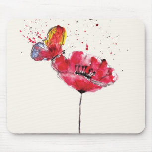 Mousepad Flor pintada estilizado da papoila da aguarela