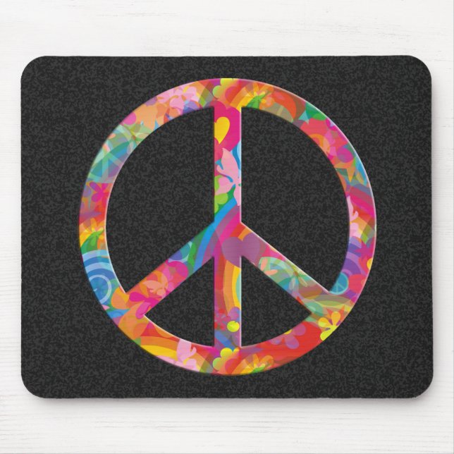 Mousepad Flor Power Peace | espadilha negra (Frente)