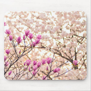 Mousepad Flor-Primavera de-Magnolias Púrpuras, cor-de-rosa,