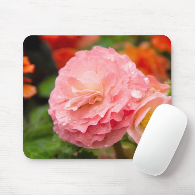 Mousepad Flor rosa delicada após a chuva (Com mouse)