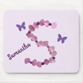 Mousepad Flor Rosa Delicada Monograma S Borboleta Floral